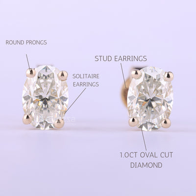 2.0CTW Oval Cut Diamond Solitaire Moissanite Stud Earrings