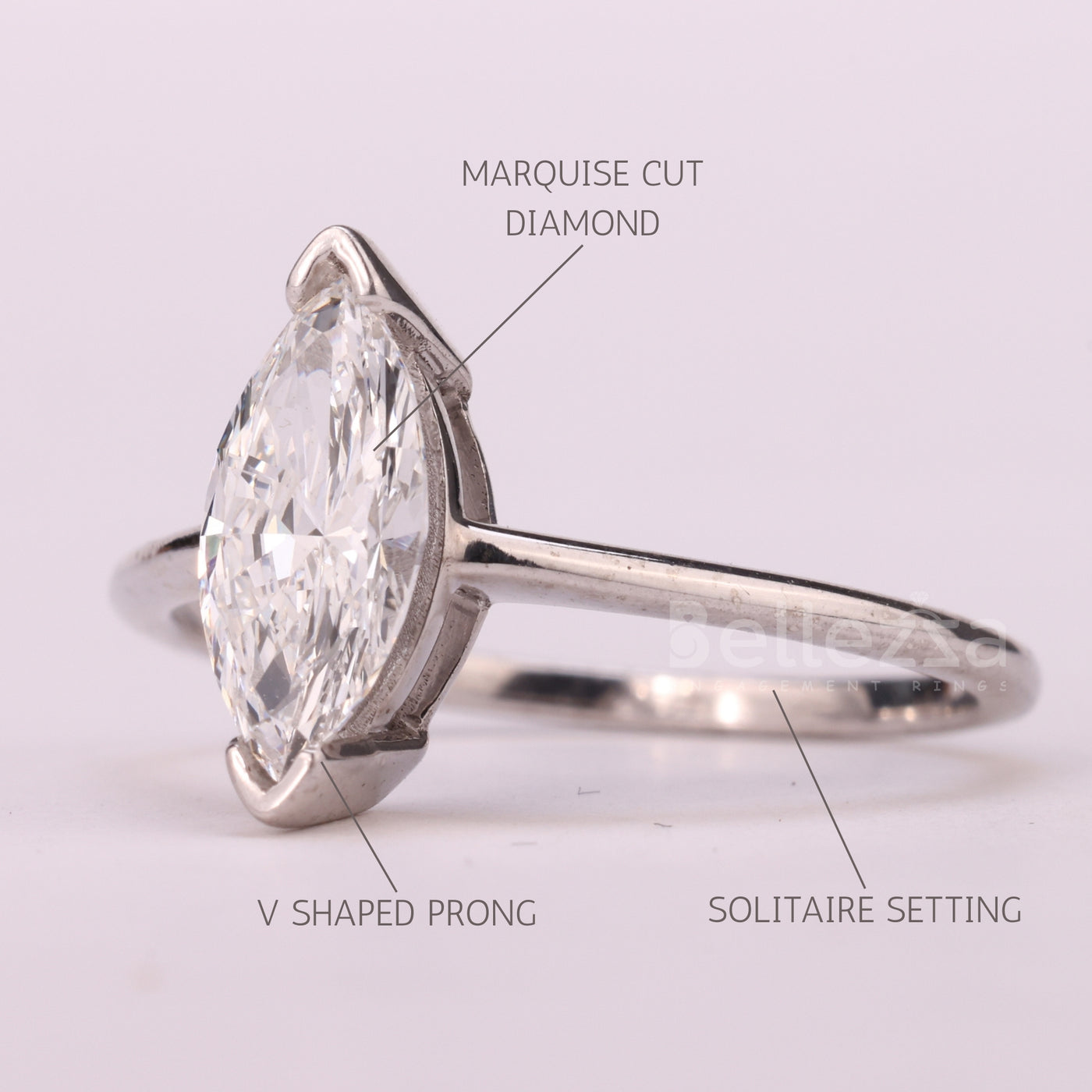 1.0CT Marquise Cut Solitaire Moissanite Engagement Ring