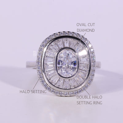 1.0CT Oval Cut Unique Cluster Diamond Moissanite Engagement Ring