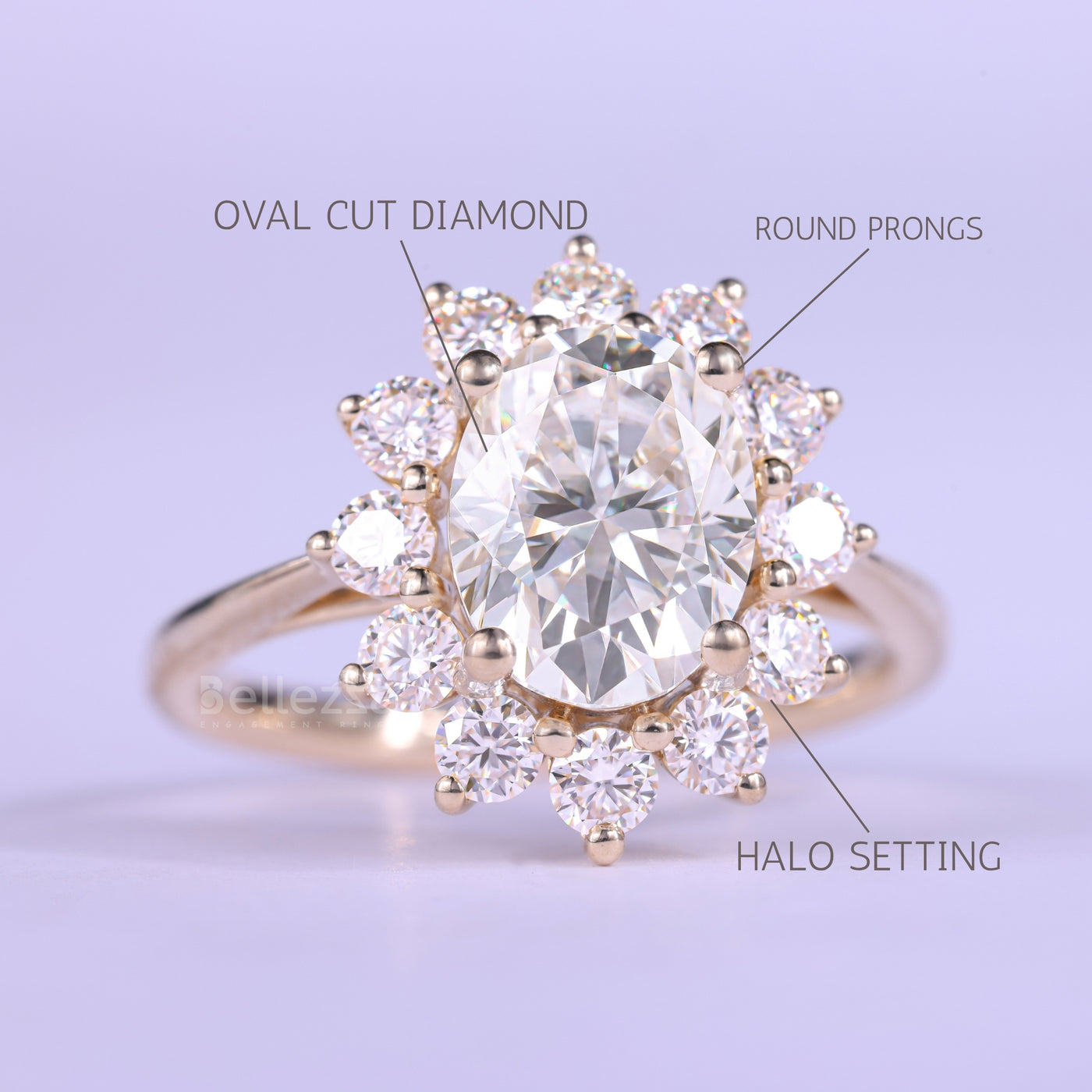 1.50CT Oval Cut Halo Diamond Moissanite Engagement Ring