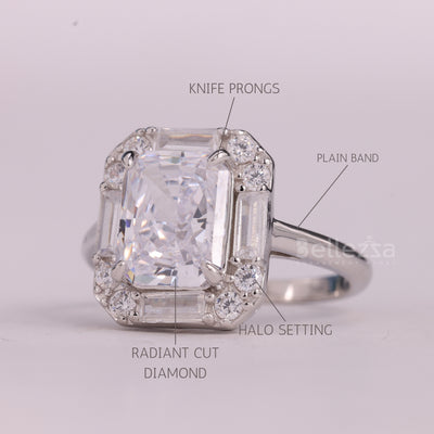 1.0CT Radiant Cut Halo Setting Moissanite Engagement Ring