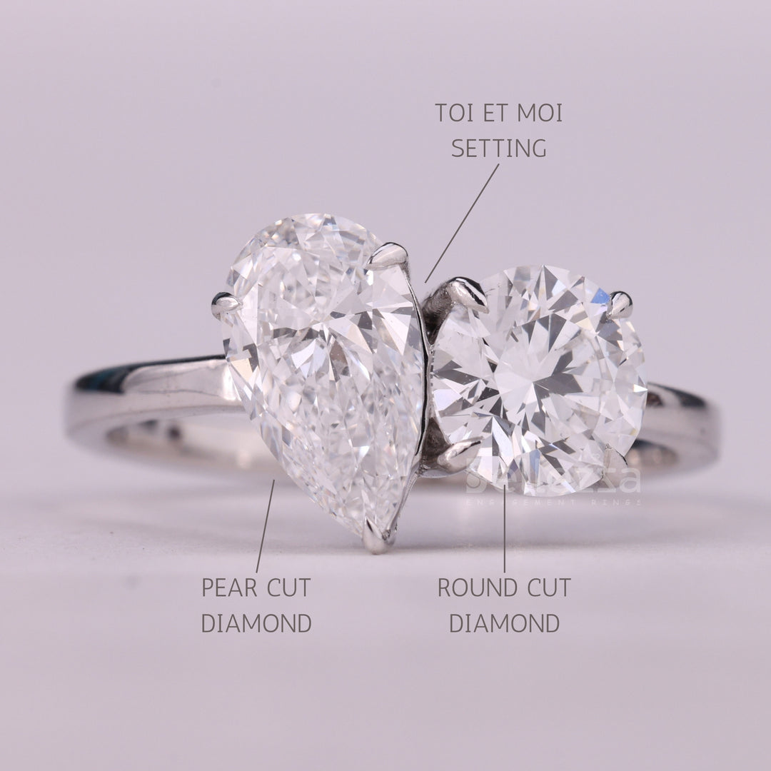 1.50CTW Pear & Round Cut Toi Et Moi Moissanite Engagement Ring