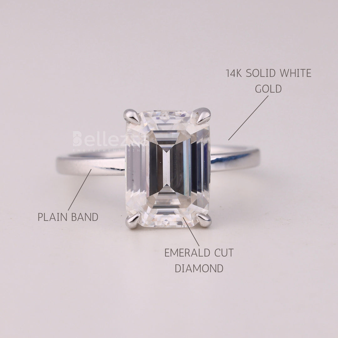 1.50CT Emerald Cut Hidden Halo Moissanite Engagement Ring