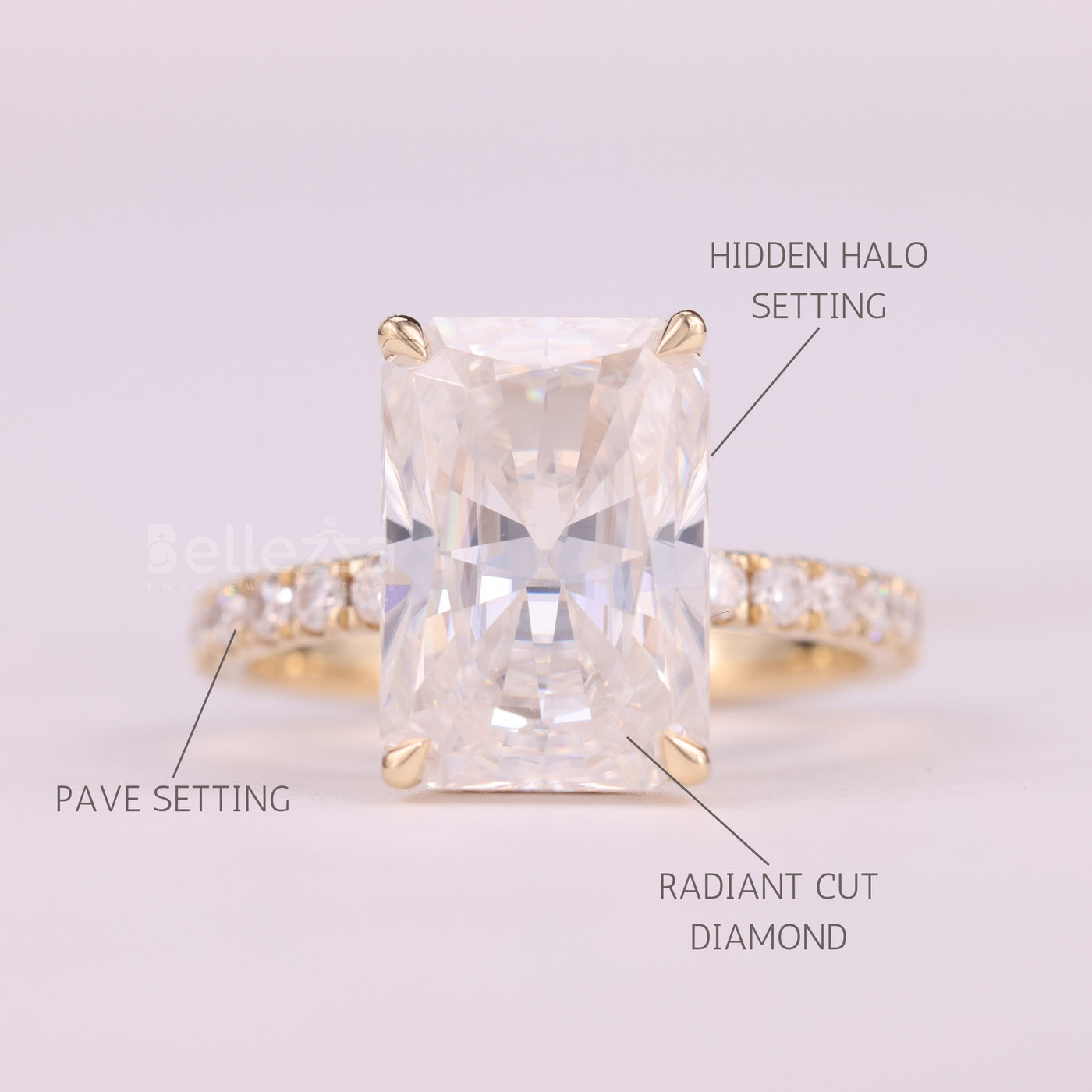 5.0CT Radiant Cut Hidden Halo Pave Setting Engagement Ring