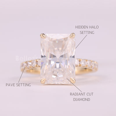 5.0CT Radiant Cut Hidden Halo Pave Setting Engagement Ring