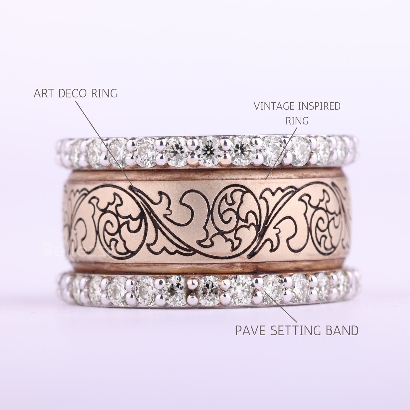 Round Cut Diamond Art Deco Vintage Inspired Wedding Ring