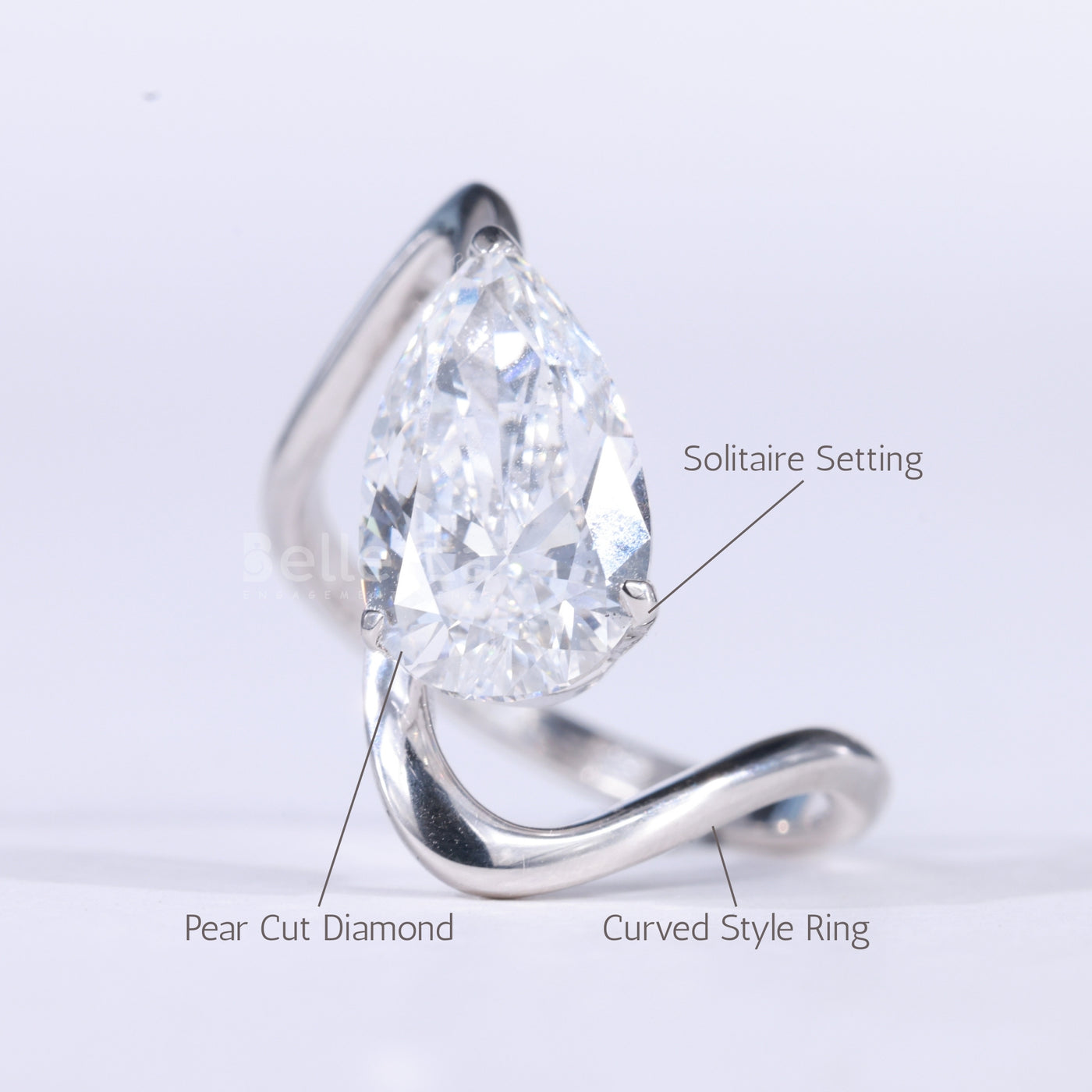 1.50CT Pear Cut Diamond Unique Curved Solitaire Engagement Ring