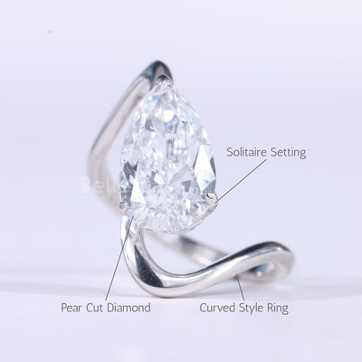 1.50CT Pear Cut Diamond Unique Curved Solitaire Engagement Ring