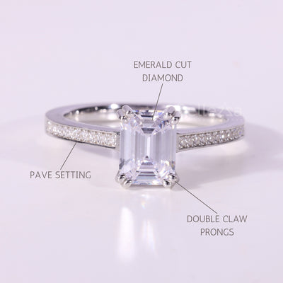 1.0CT Emerald Cut Pave Setting Moissanite Engagement Ring