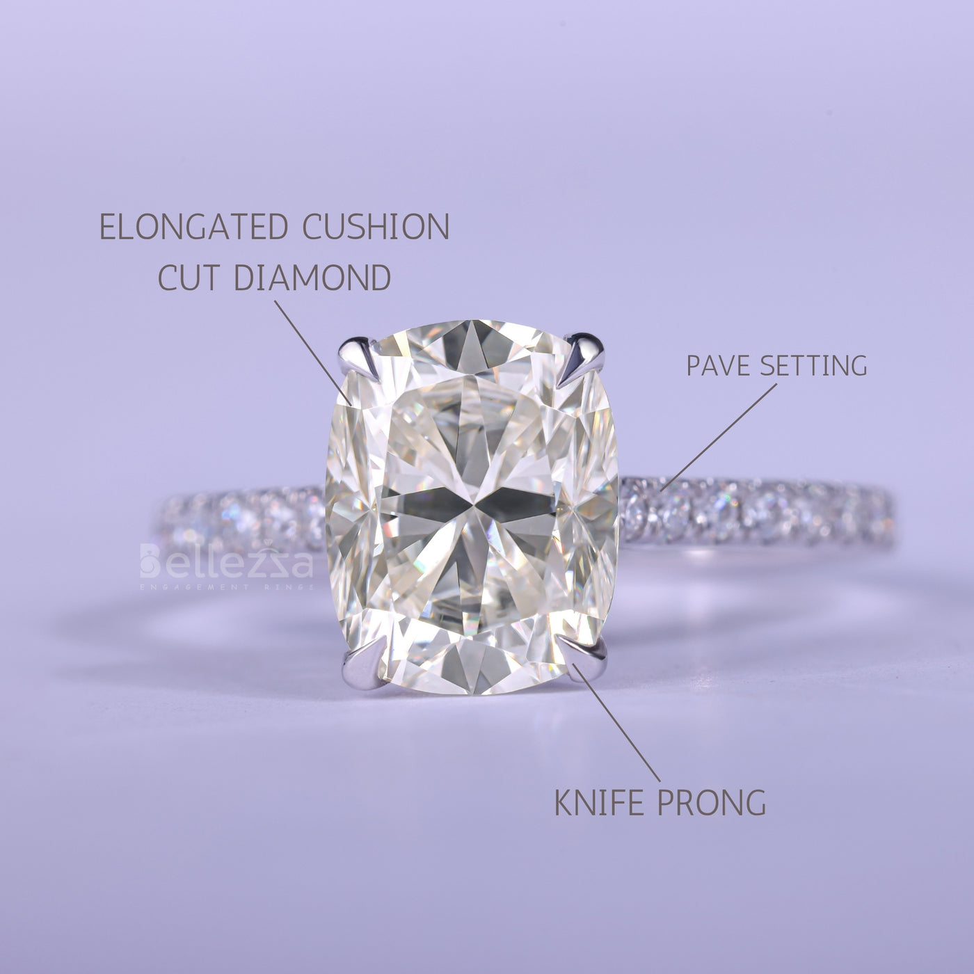 2.0CT Elongated Cushion Cut Pave Setting Engagement Ring