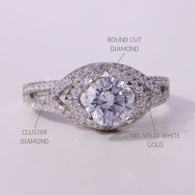 1.0CT Round Cut Cluster Diamond Moissanite Engagement Ring