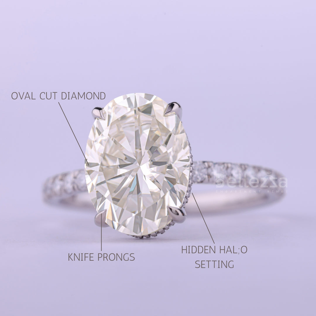 1.50CT Oval Cut Pave Setting Moissanite Engagement Ring