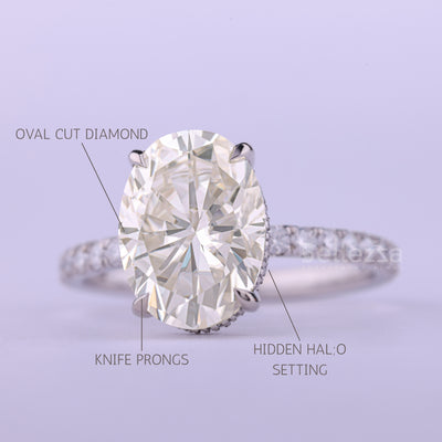 1.50CT Oval Cut Pave Setting Moissanite Engagement Ring