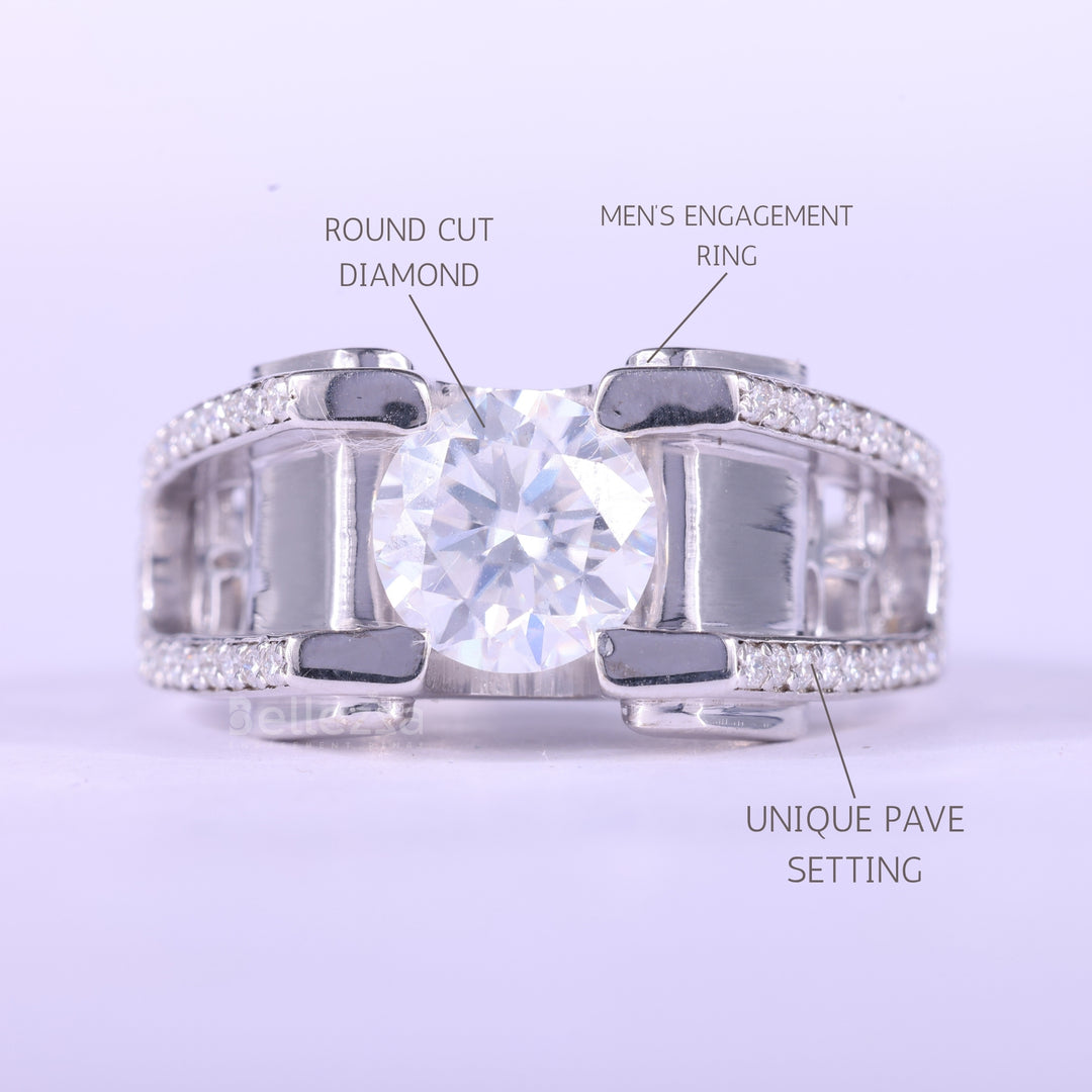 1.0CT Round Cut Unique Moissanite Men's Engagement Ring