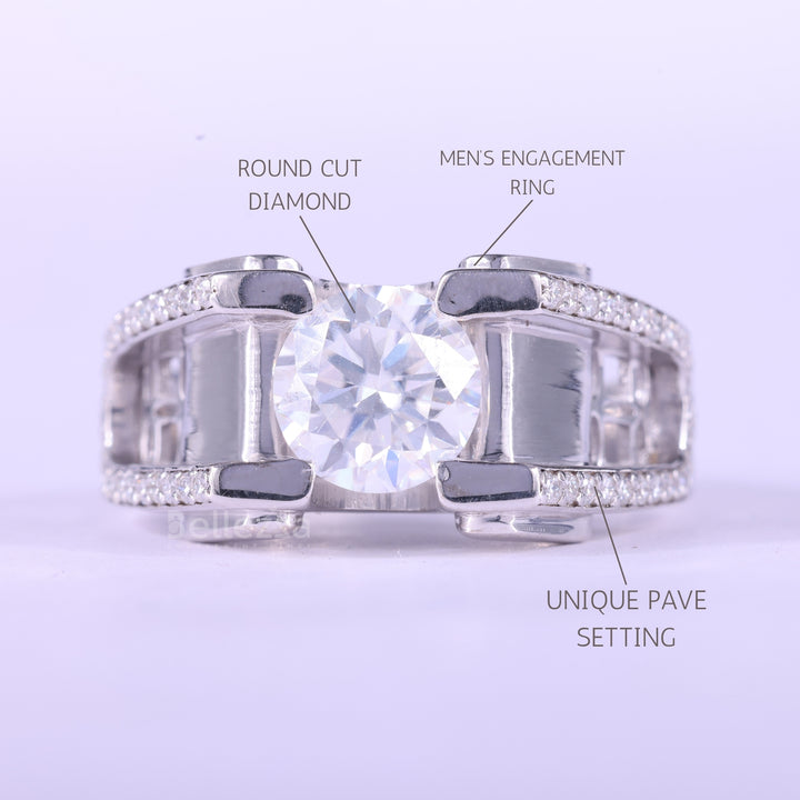 1.0CT Round Cut Unique Moissanite Men's Engagement Ring