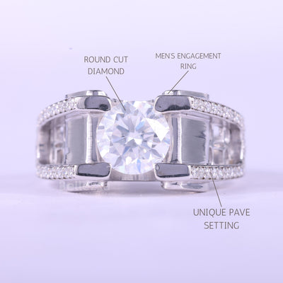 1.0CT Round Cut Unique Moissanite Men's Engagement Ring