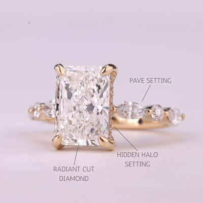 1.50CT Radiant Cut Pave Setting Moissanite Engagement Ring