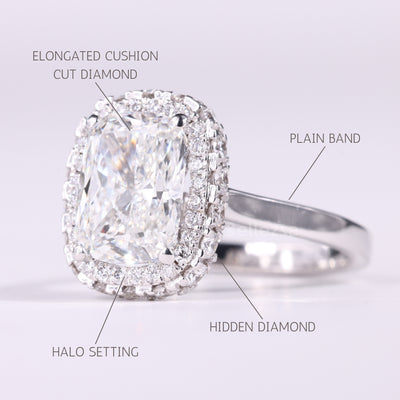 1.50CT Elongated Cushion Cut Halo Setting Moissanite Engagement Ring