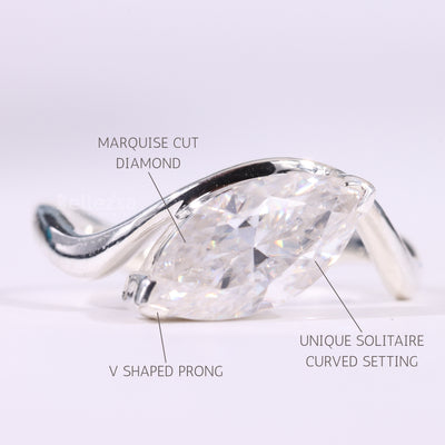2.0CT Marquise Cut Solitaire Curved Moissanite Engagement Ring