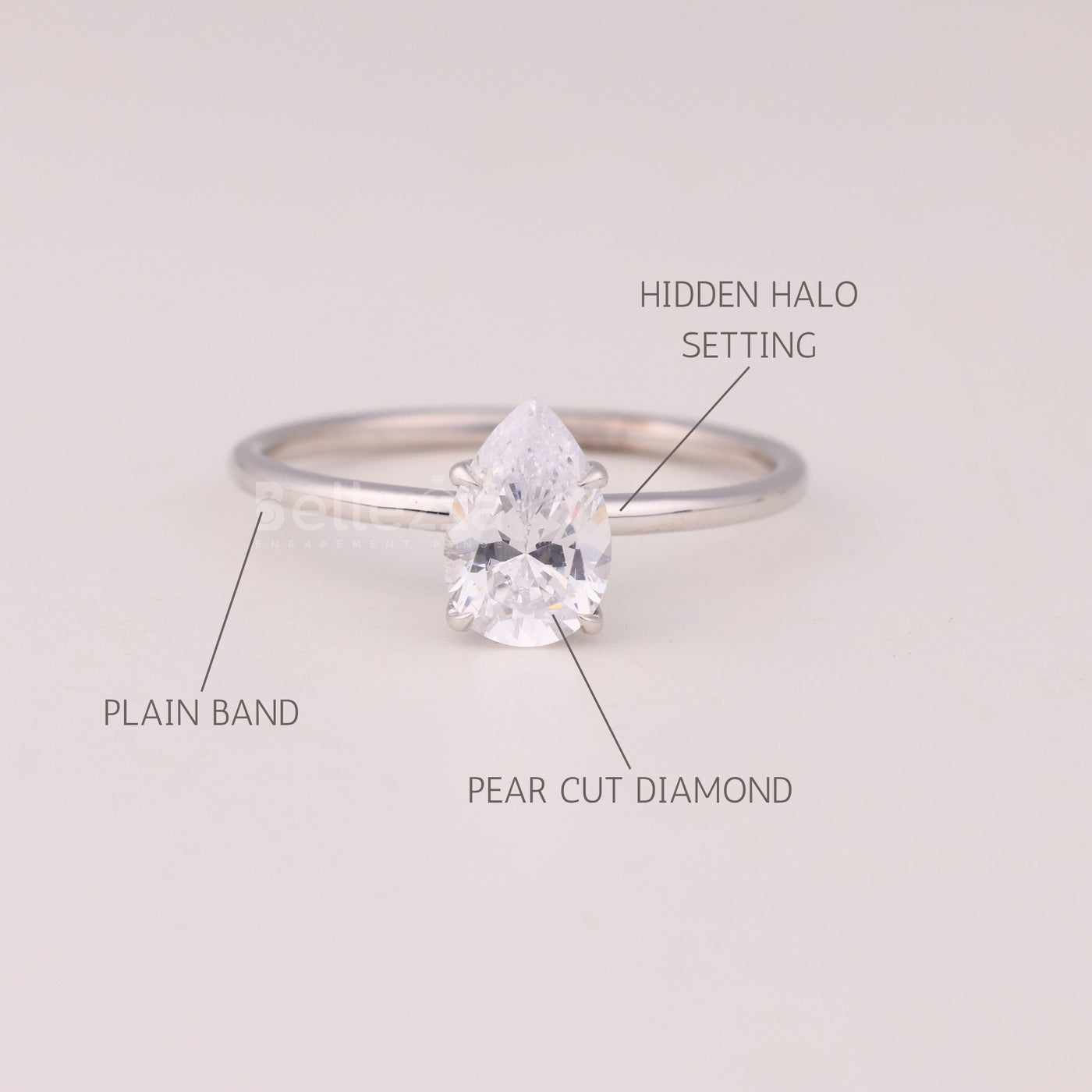 1.0Cut Pear Cut Diamond Hidden Halo Engagement Ring