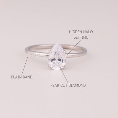 1.0Cut Pear Cut Diamond Hidden Halo Engagement Ring