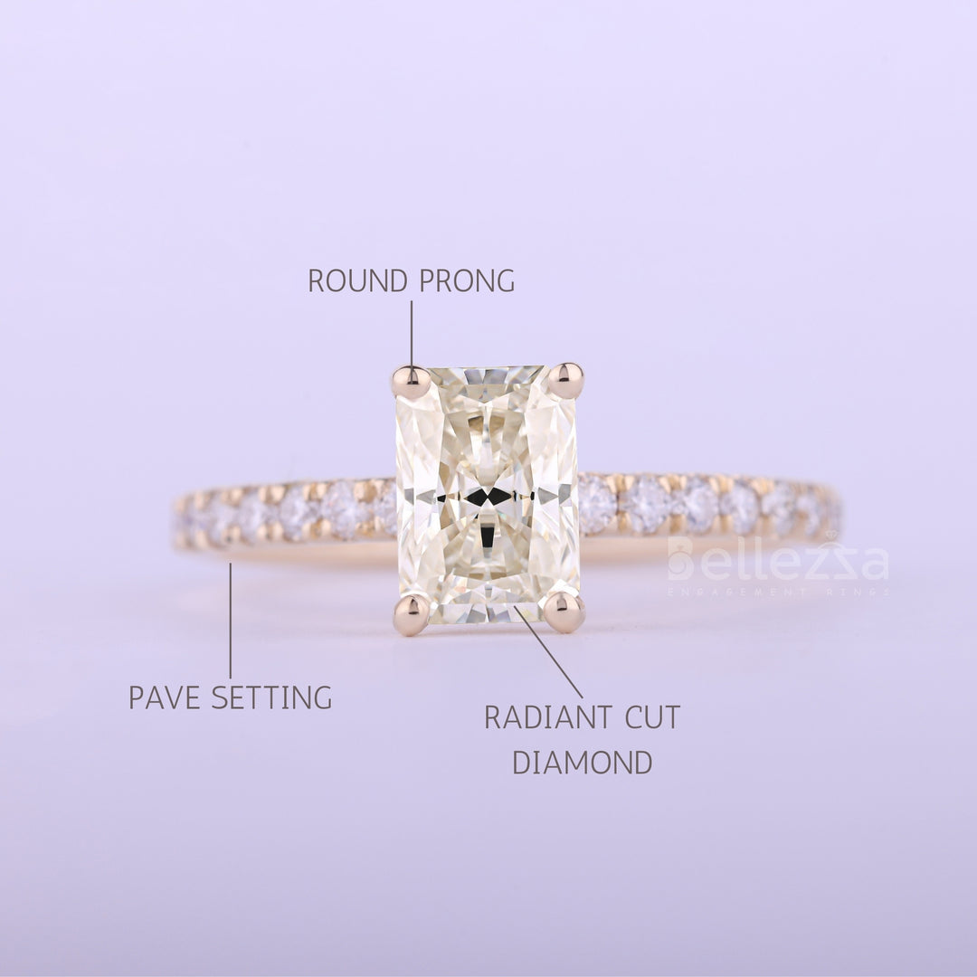 1.0CT Radiant Cut Pave Setting Moissanite Engagement Ring