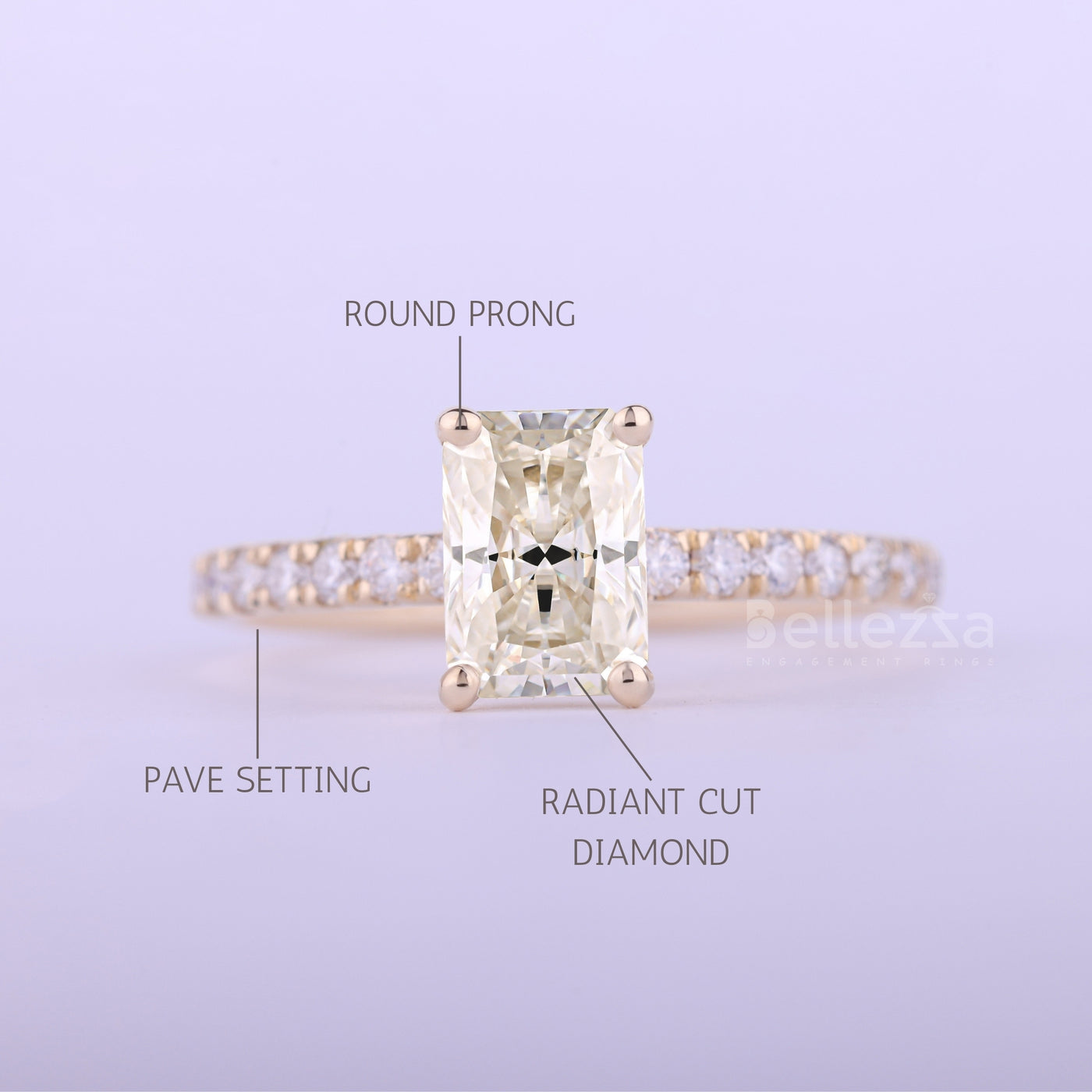 1.0CT Radiant Cut Pave Setting Moissanite Engagement Ring