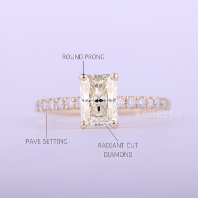 1.0CT Radiant Cut Pave Setting Moissanite Engagement Ring