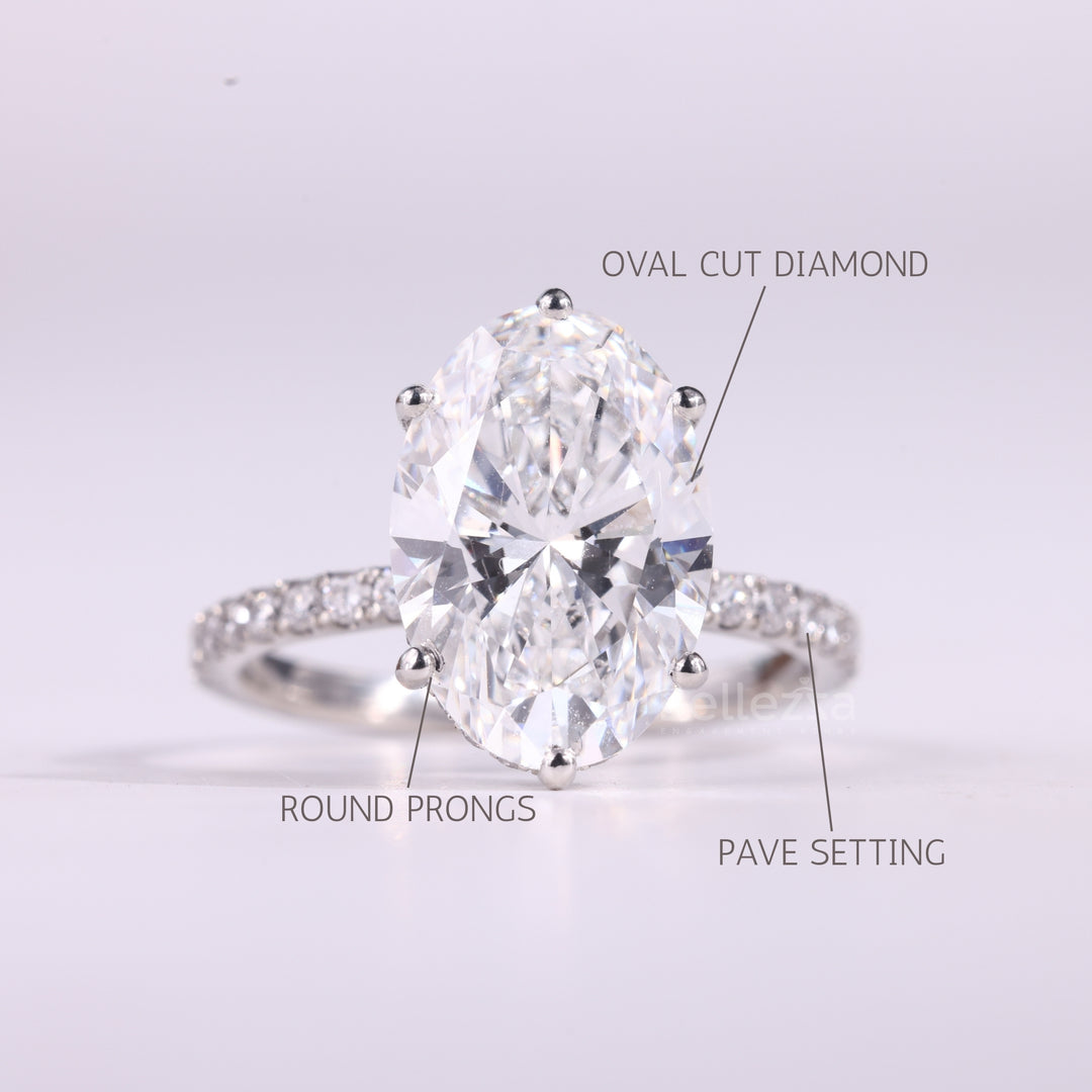 3.0CT Oval Cut Hidden Halo Pave Setting Moissanite Engagement Ring