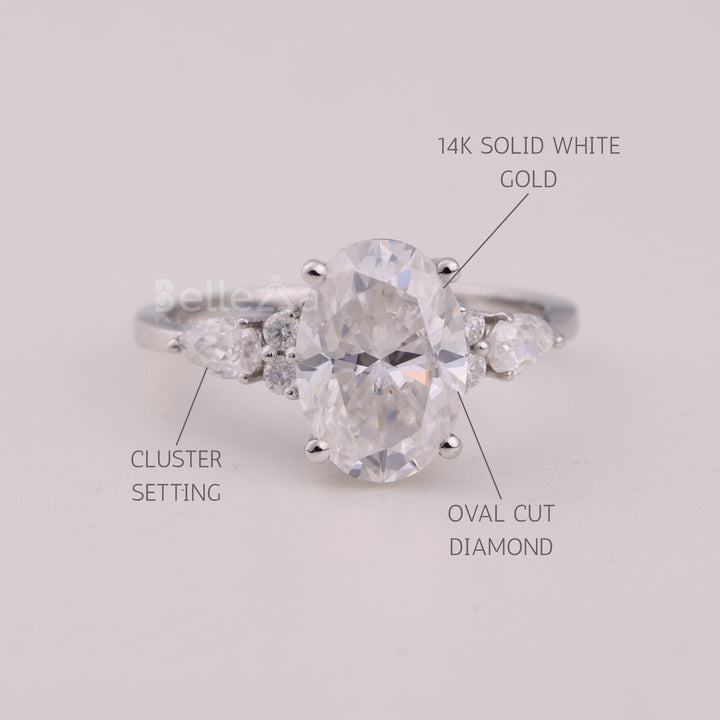 2.0CT Oval Cut Cluster Diamond Moissanite Engagement Ring