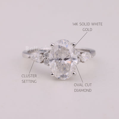 2.0CT Oval Cut Cluster Diamond Moissanite Engagement Ring