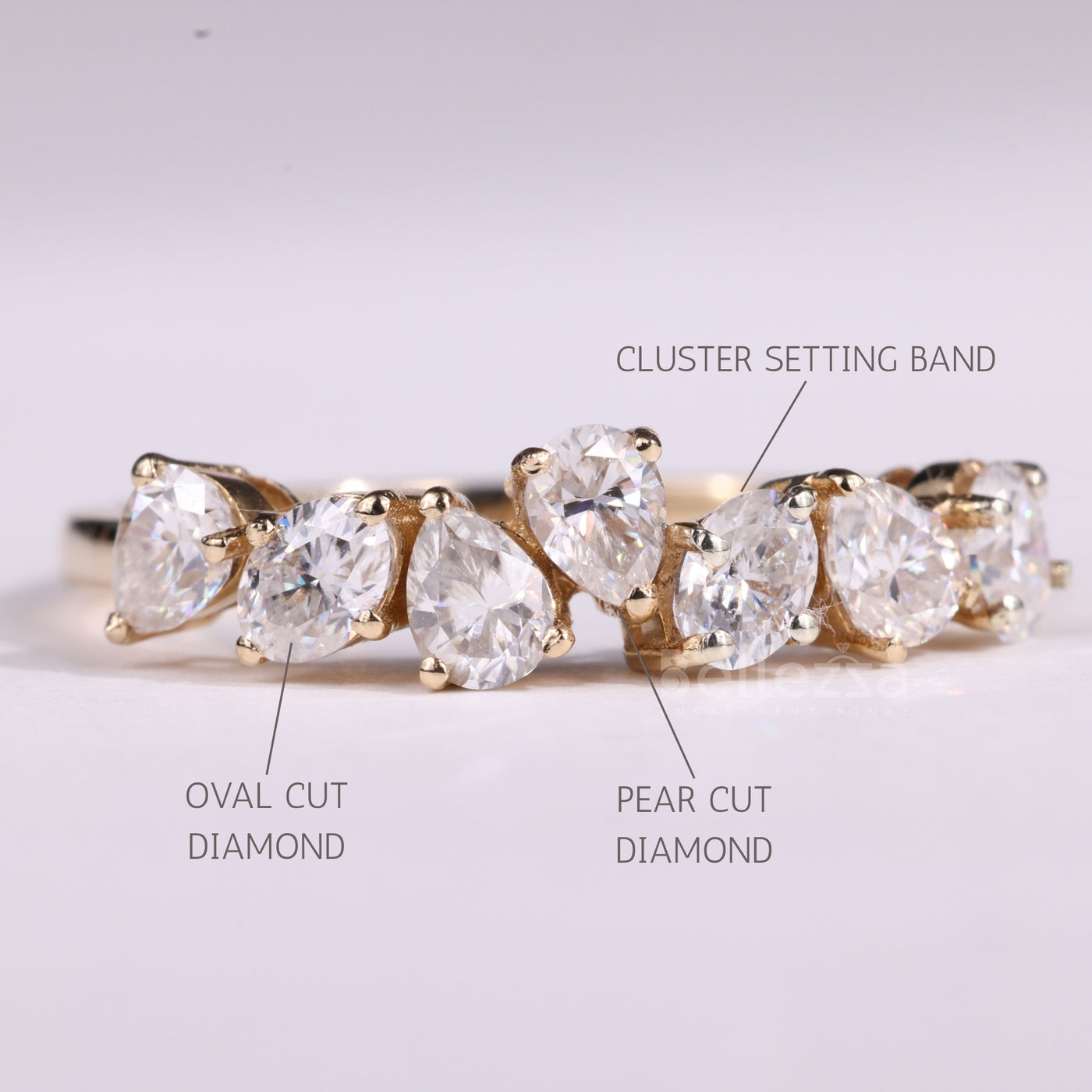 Pear & Oval Cut Cluster Diamond Moissanite Wedding Band