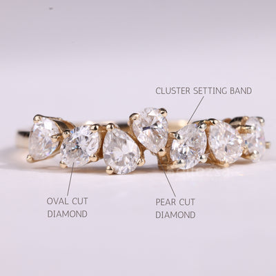 Pear & Oval Cut Cluster Diamond Moissanite Wedding Band