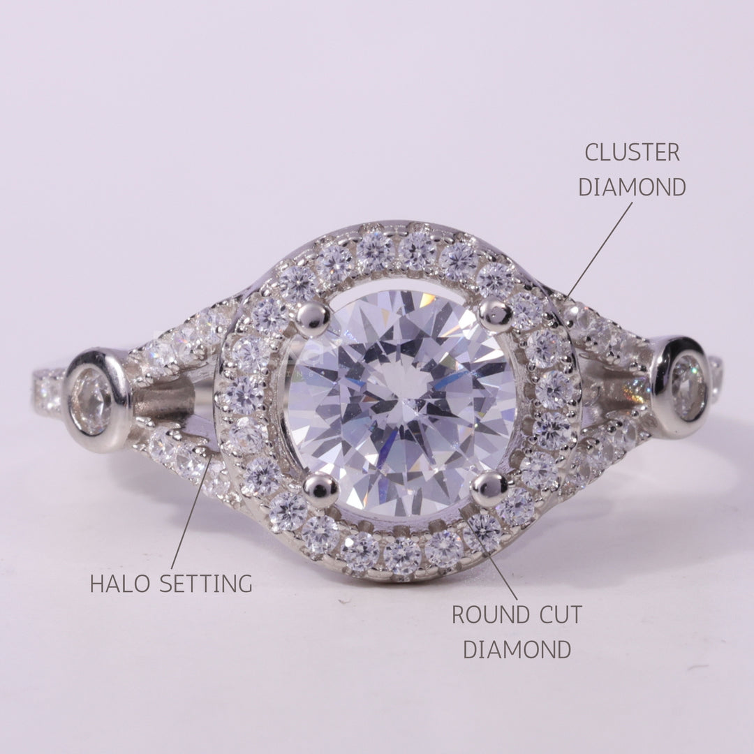 1.0CT Round Cut Halo Cluster Diamond Moissanite Engagement Ring
