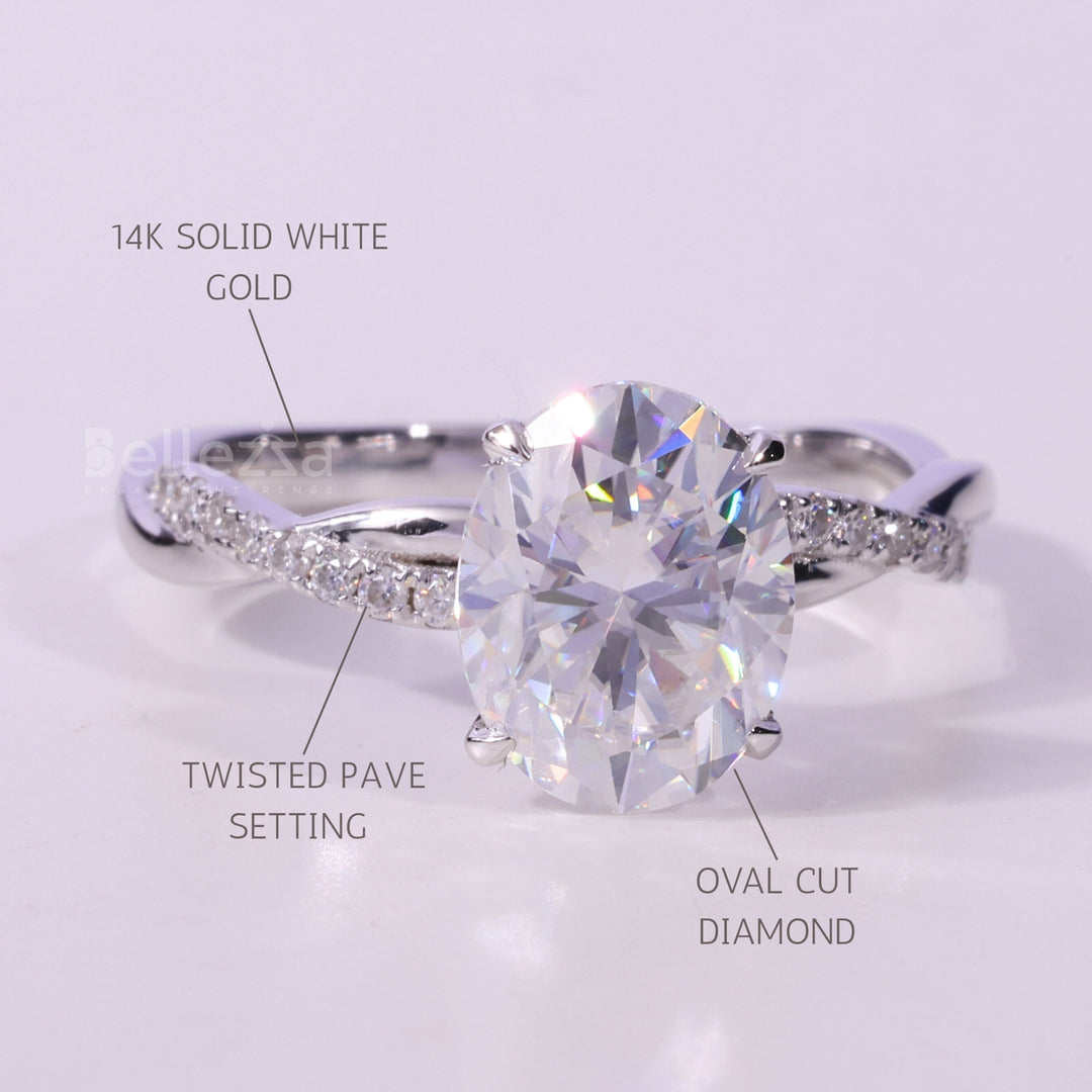 1.50CT Oval Cut Twisted Pave Setting Moissanite Engagement Ring