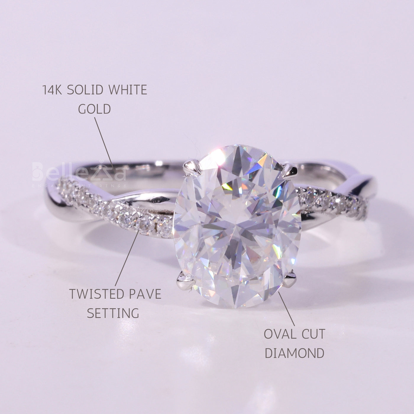 1.50CT Oval Cut Twisted Pave Setting Moissanite Engagement Ring