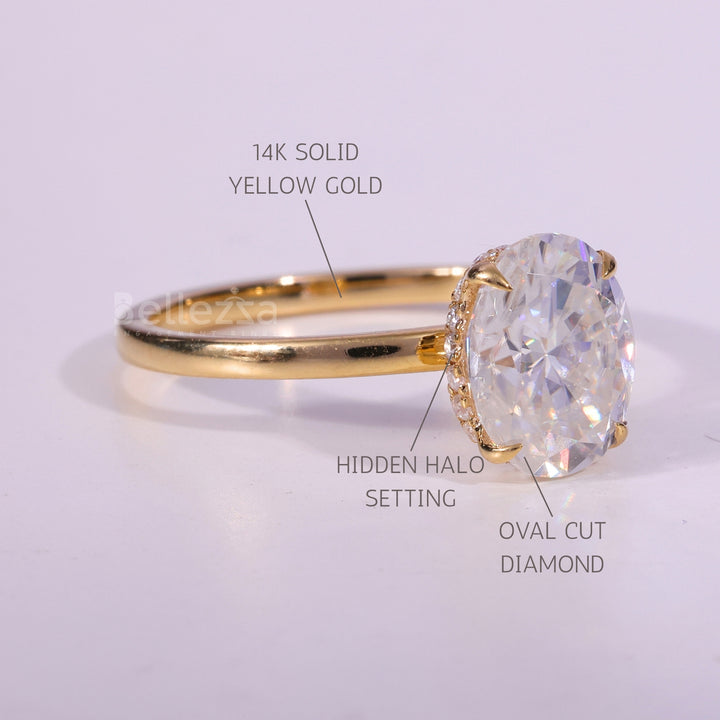 1.0CT Oval Cut Hidden Halo Setting Moissanite Engagement Ring