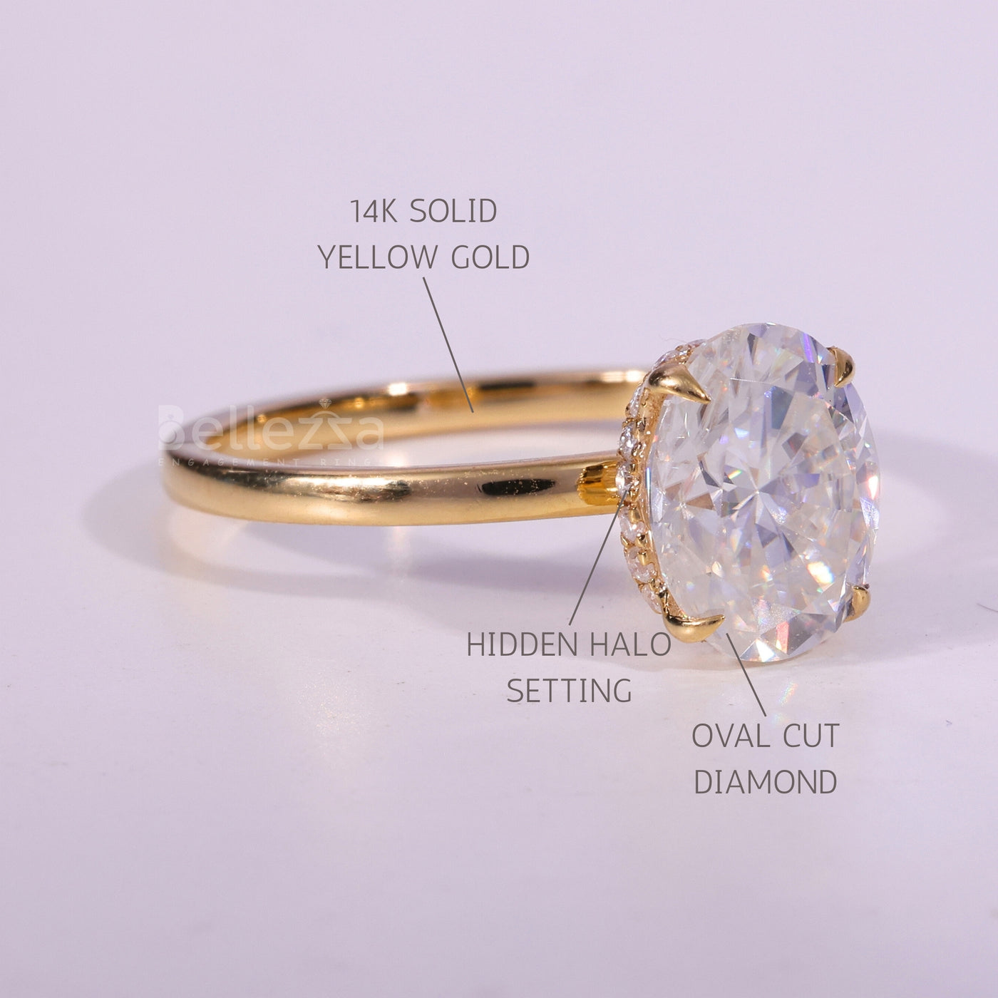 1.0CT Oval Cut Hidden Halo Setting Moissanite Engagement Ring