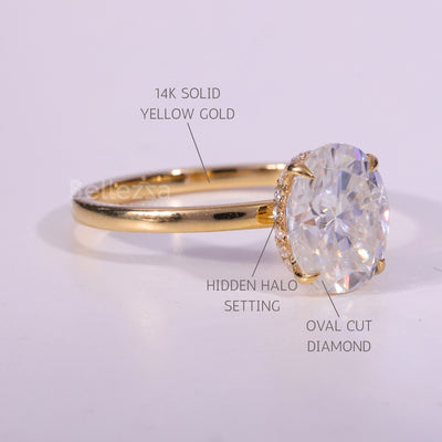 1.0CT Oval Cut Hidden Halo Setting Moissanite Engagement Ring