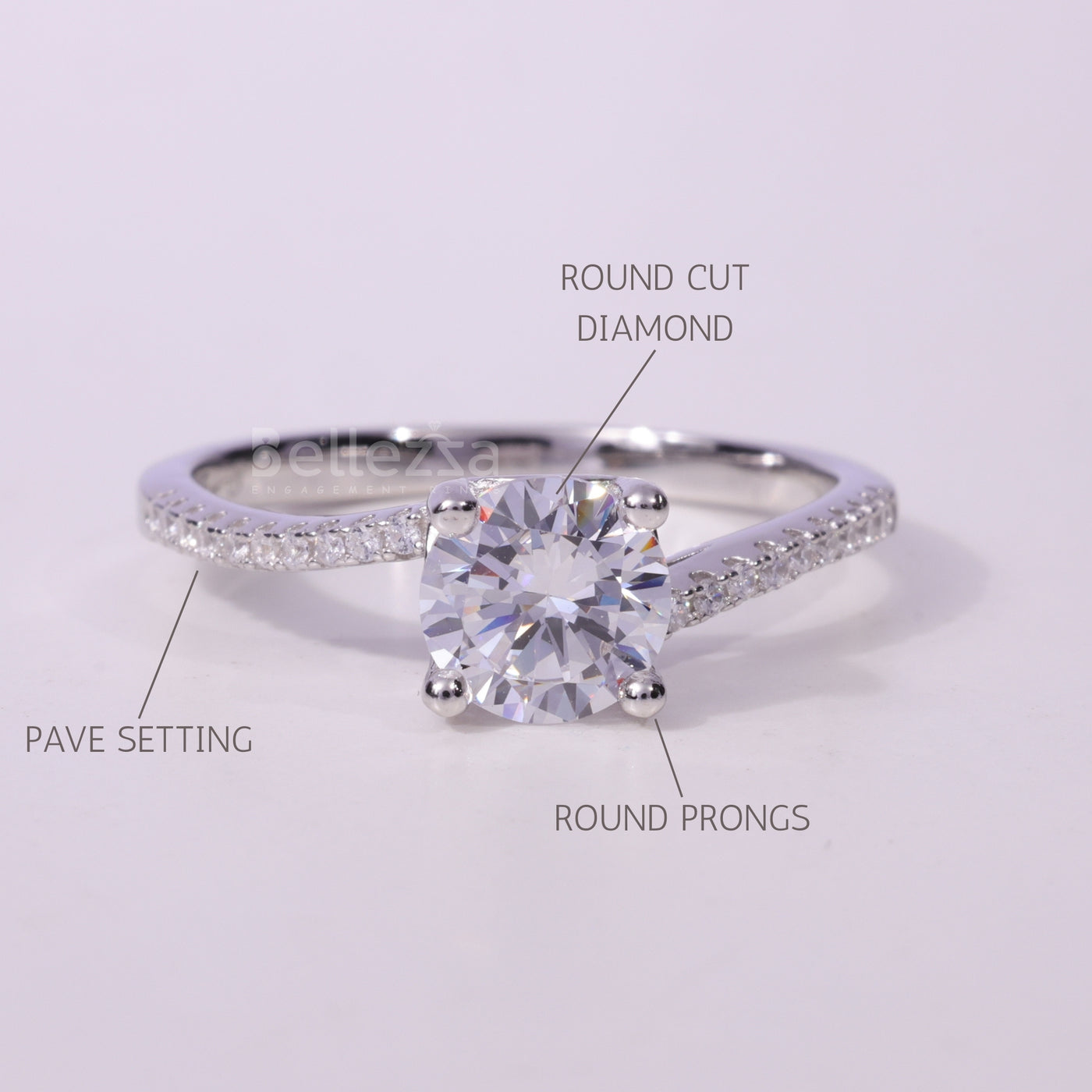 1.0CT Round Cut Pave Setting Moissanite Engagement Ring