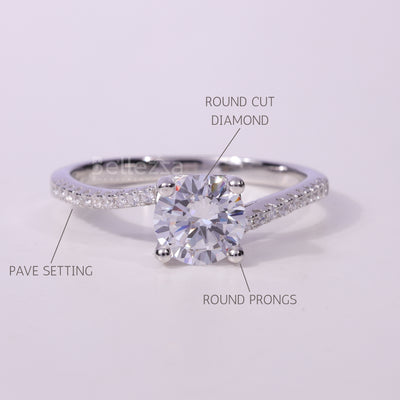 1.0CT Round Cut Pave Setting Moissanite Engagement Ring