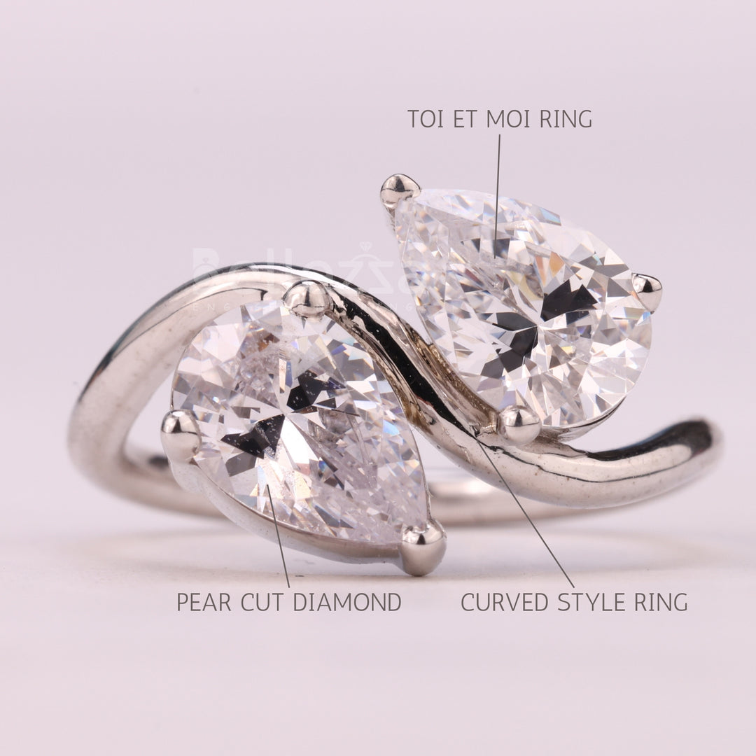 1.0CTW Pear Cut Alternative Curved Moissanite Toi Et Moi Engagement Ring