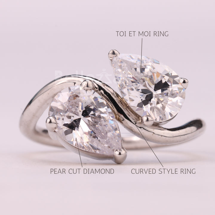 1.0CTW Pear Cut Alternative Curved Moissanite Toi Et Moi Engagement Ring