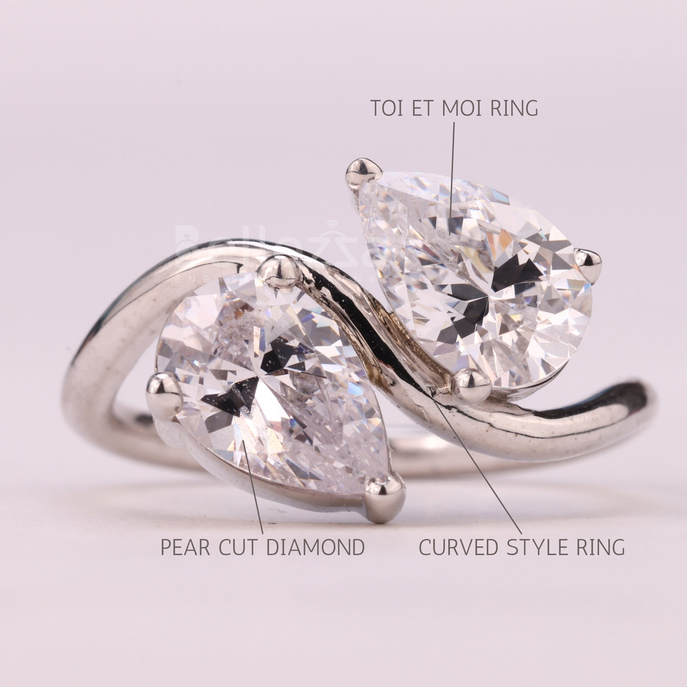 1.0CTW Pear Cut Alternative Curved Moissanite Toi Et Moi Engagement Ring