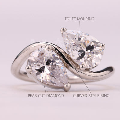 1.0CTW Pear Cut Alternative Curved Moissanite Toi Et Moi Engagement Ring