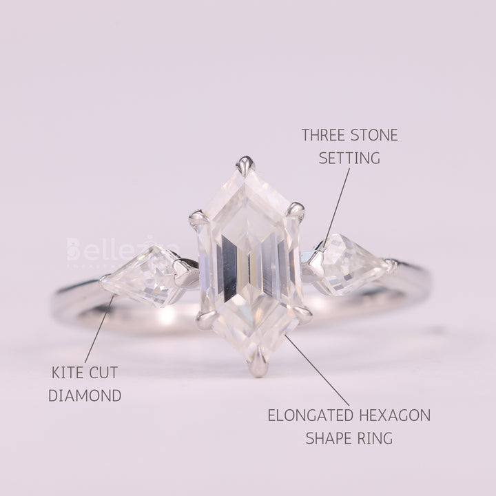1.0CT Elongated Hexagon Cut Diamond Three Stone Engagement Ring