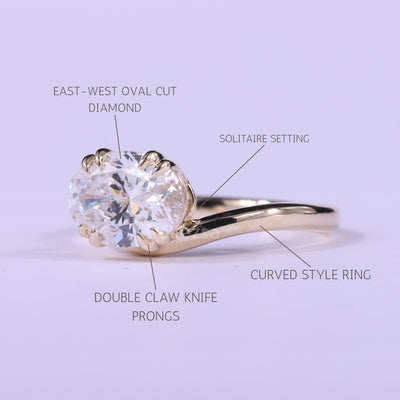 1.50CT East-West Oval Cut Diamond Curved Moissanite Engagement Ring