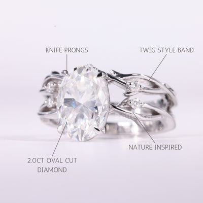 1.50CT Oval Cut Nature Inspired Moissanite Bridal Ring Set
