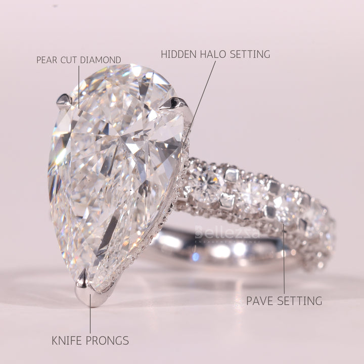 4.50CT Pear Cut Diamond Pave Setting Hidden Halo Engagement Ring