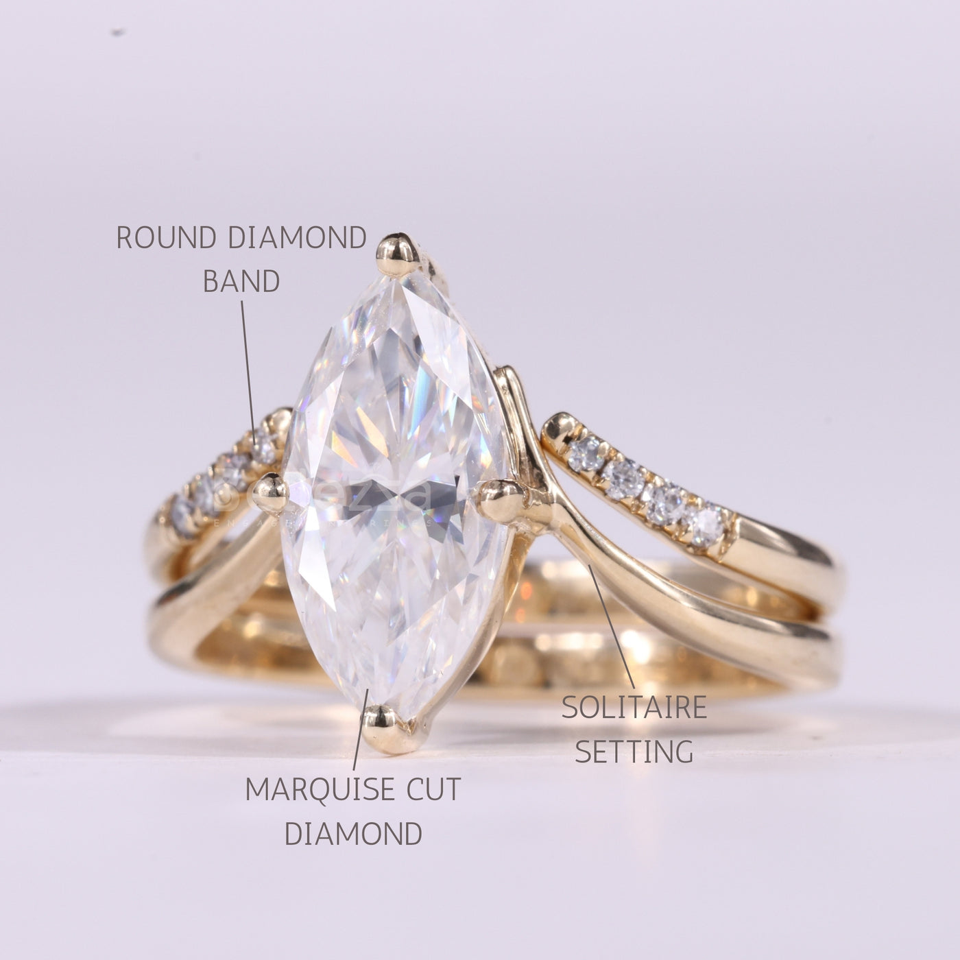 2.0CT Marquise Cut Cluster Set Curved Moissanite Bridal Ring Set